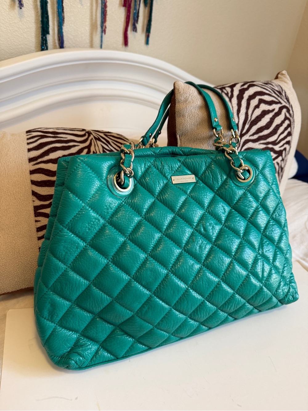 kate spade Quilted Teal Green Tote with Chain Handles